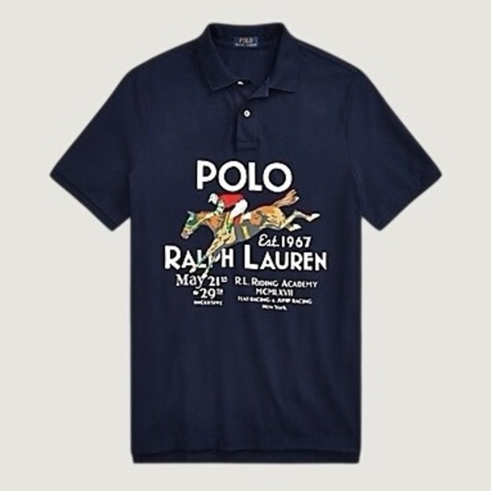 Polo Ralph Lauren Mens Classic Fit Graphic Shirt Navy Blue Equestrian Medium